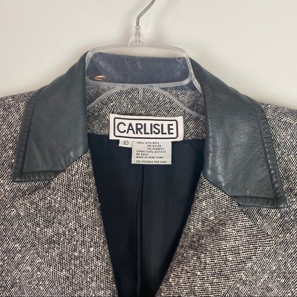 CARLISLE Vintage Wool Blazer Salt 'n' Pepper Tweed Style Jacket Black White 10 - Picture 3 of 12